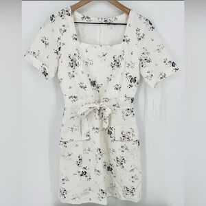 Club Monaco Size 10 Off White Floral Dress Linen Cotton Blend Cottage Core